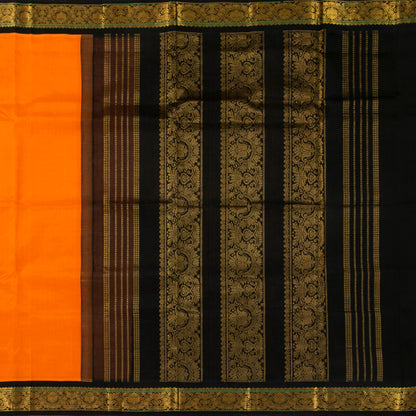 Orange And Black Kanchi Silk Cotton Saree For Festive Wear VP SC 146