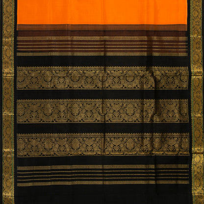 Orange And Black Kanchi Silk Cotton Saree For Festive Wear VP SC 146