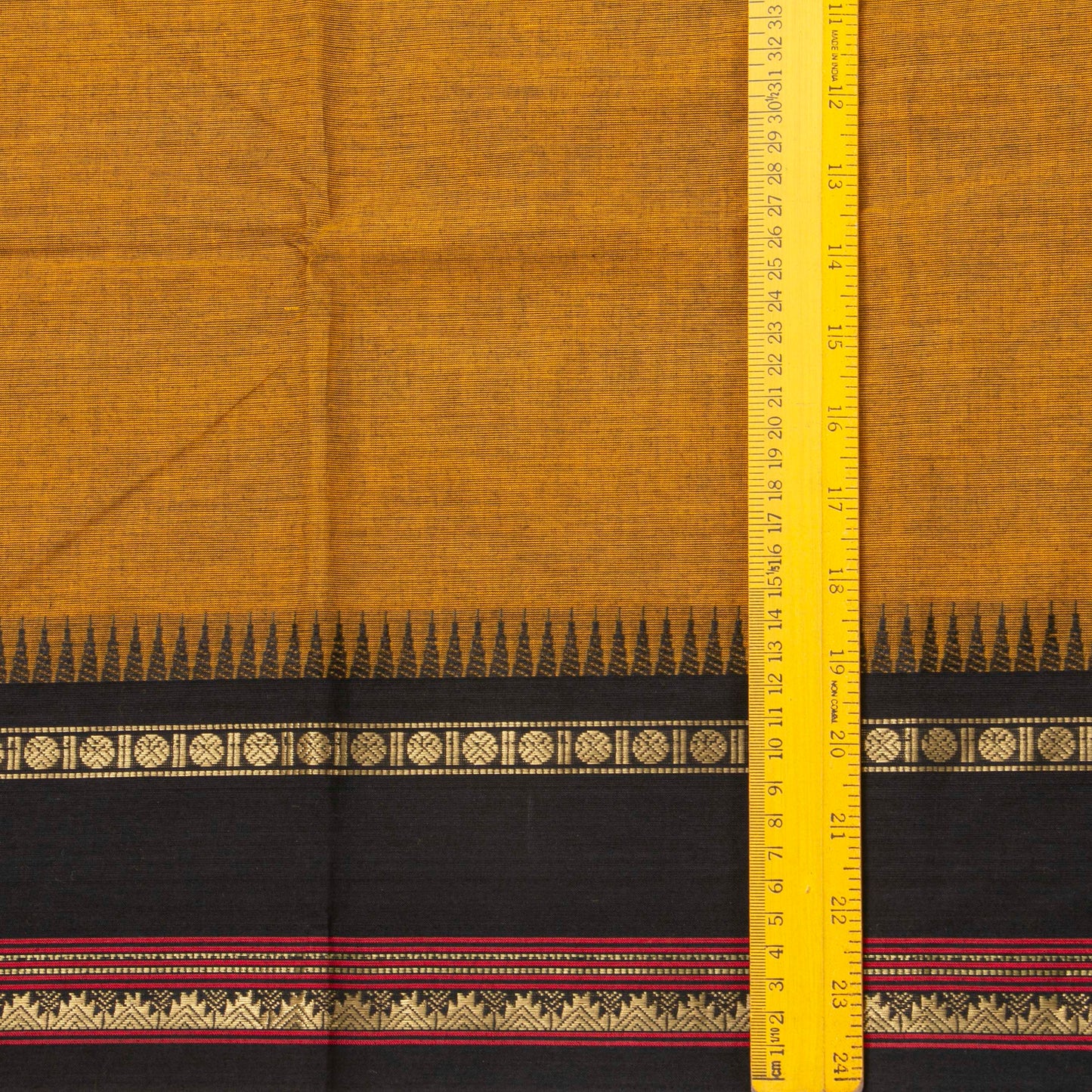 Mustard And Black Kanchi Cotton Saree For Festive Wear PV MM KC 686