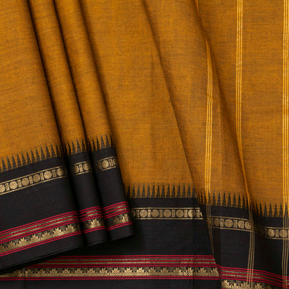 Mustard And Black Kanchi Cotton Saree For Festive Wear PV MM KC 686