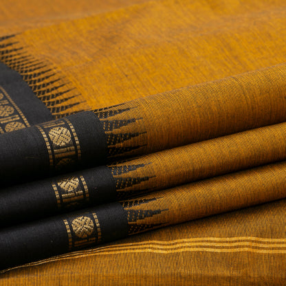 Mustard And Black Kanchi Cotton Saree For Festive Wear PV MM KC 686