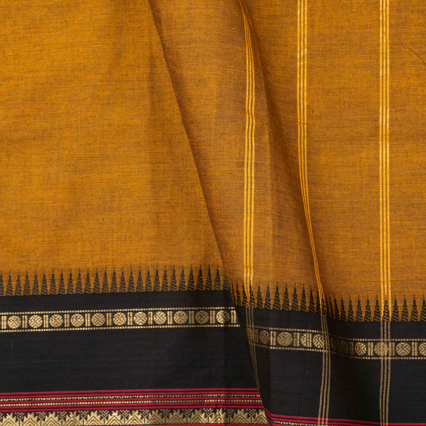 Mustard And Black Kanchi Cotton Saree For Festive Wear PV MM KC 686