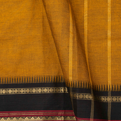 Mustard And Black Kanchi Cotton Saree For Festive Wear PV MM KC 686