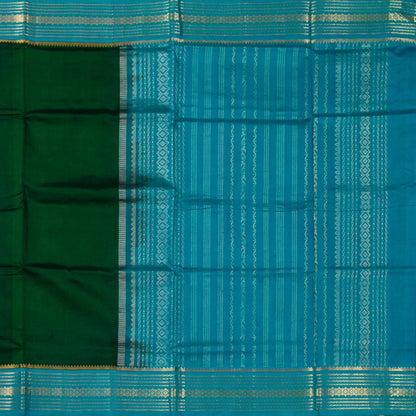 Bottle Green And Ananda Blue Kanchi Silk Cotton Saree With Korvai Border For Festive Wear VP SC 152