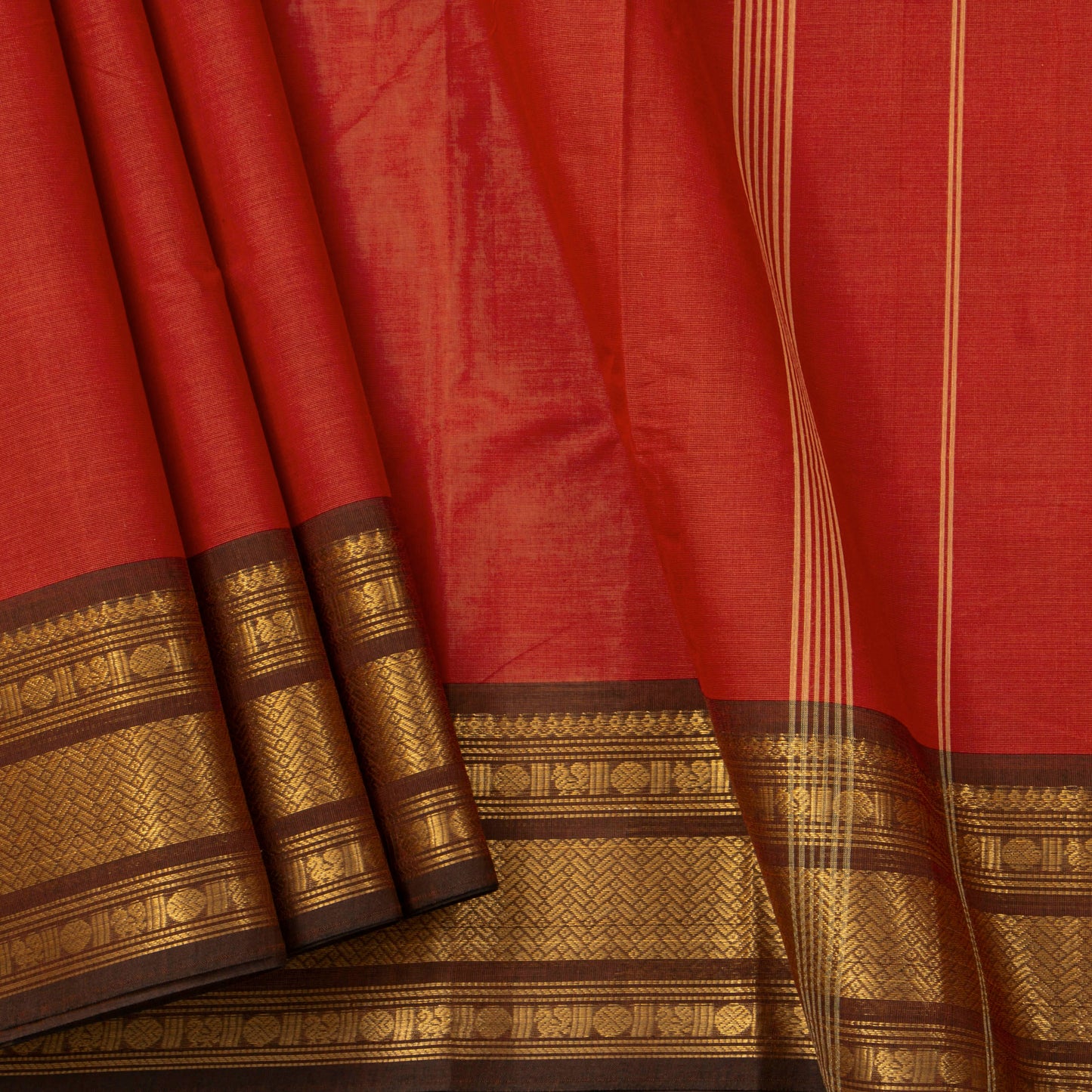 Rust And Brown Kanchi Cotton Saree For Festive Wear PV MM KC 688