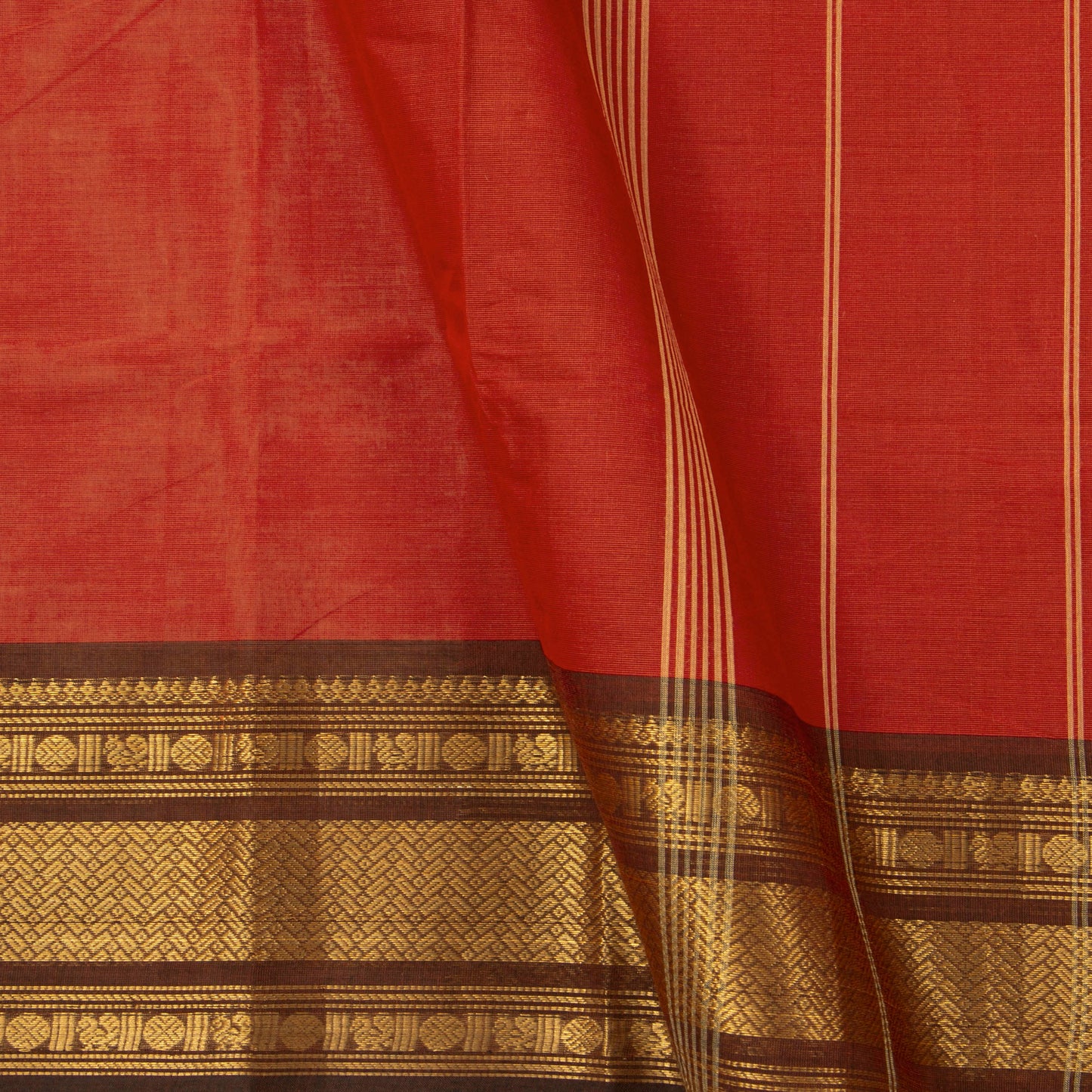 Rust And Brown Kanchi Cotton Saree For Festive Wear PV MM KC 688