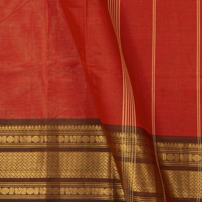 Rust And Brown Kanchi Cotton Saree For Festive Wear PV MM KC 688