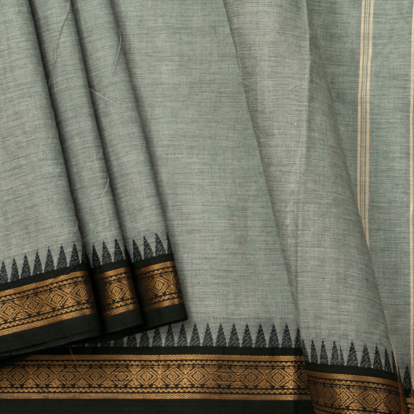 Grey And Black Kanchi Cotton Saree For Festive Wear PV MM KC 694