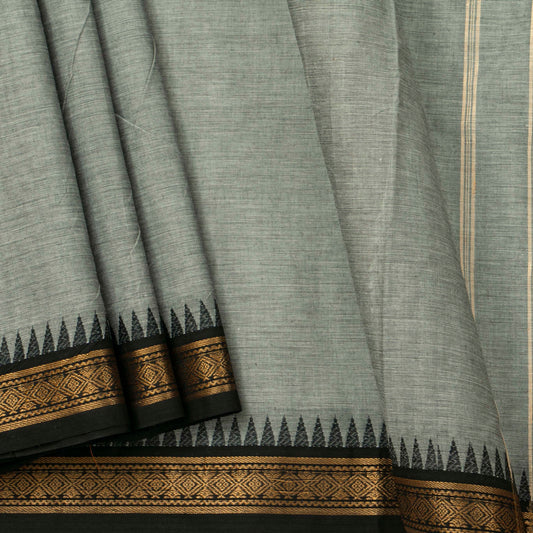 Grey And Black Kanchi Cotton Saree For Festive Wear PV MM KC 694