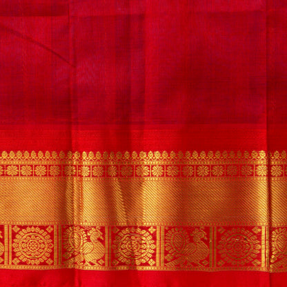 Blue And Red Kanchi Silk Cotton Saree With Zari Checks For Festive Wear VP SC 135