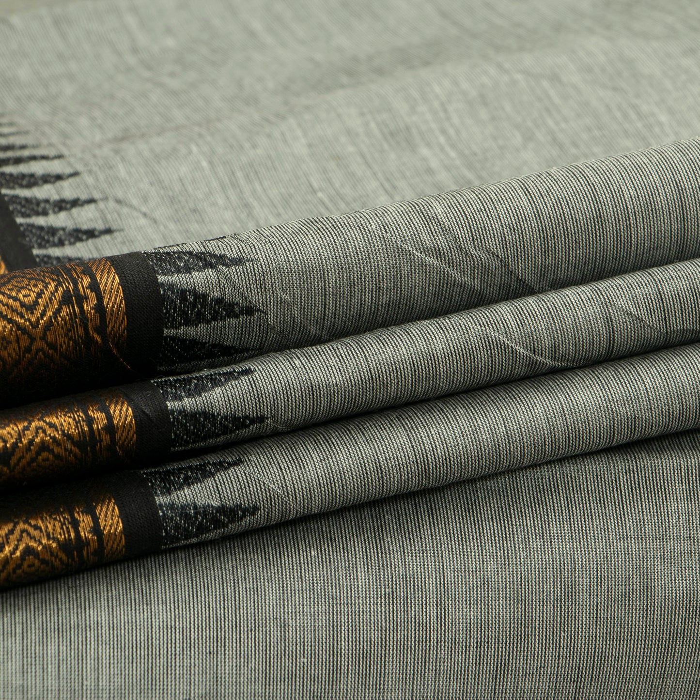 Grey And Black Kanchi Cotton Saree For Festive Wear PV MM KC 694