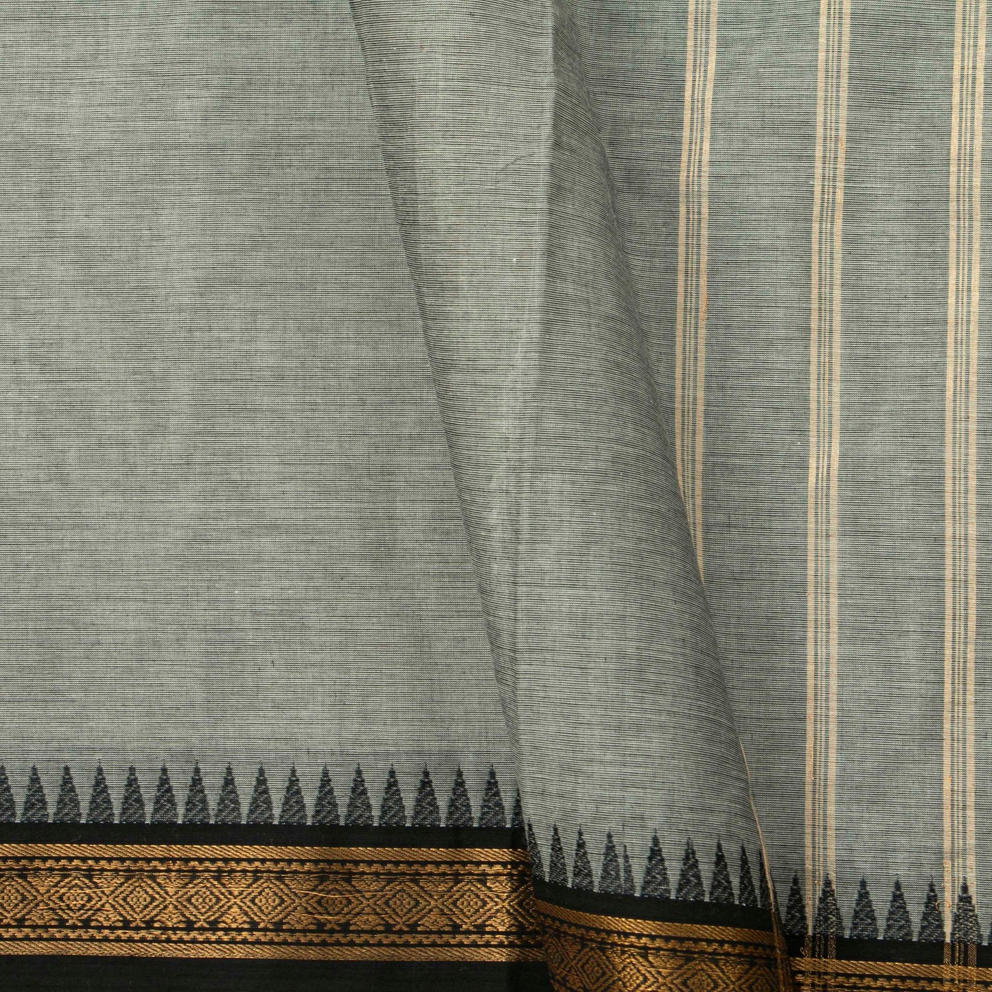 Grey And Black Kanchi Cotton Saree For Festive Wear PV MM KC 694