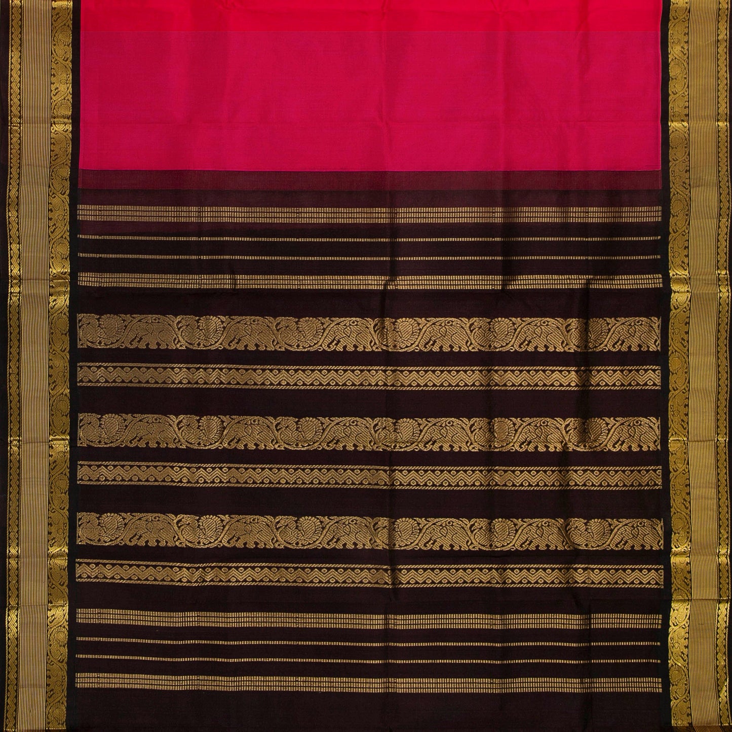 Rani Pink And Brown Kanchi Silk Cotton Saree For Festive Wear VP SC 154