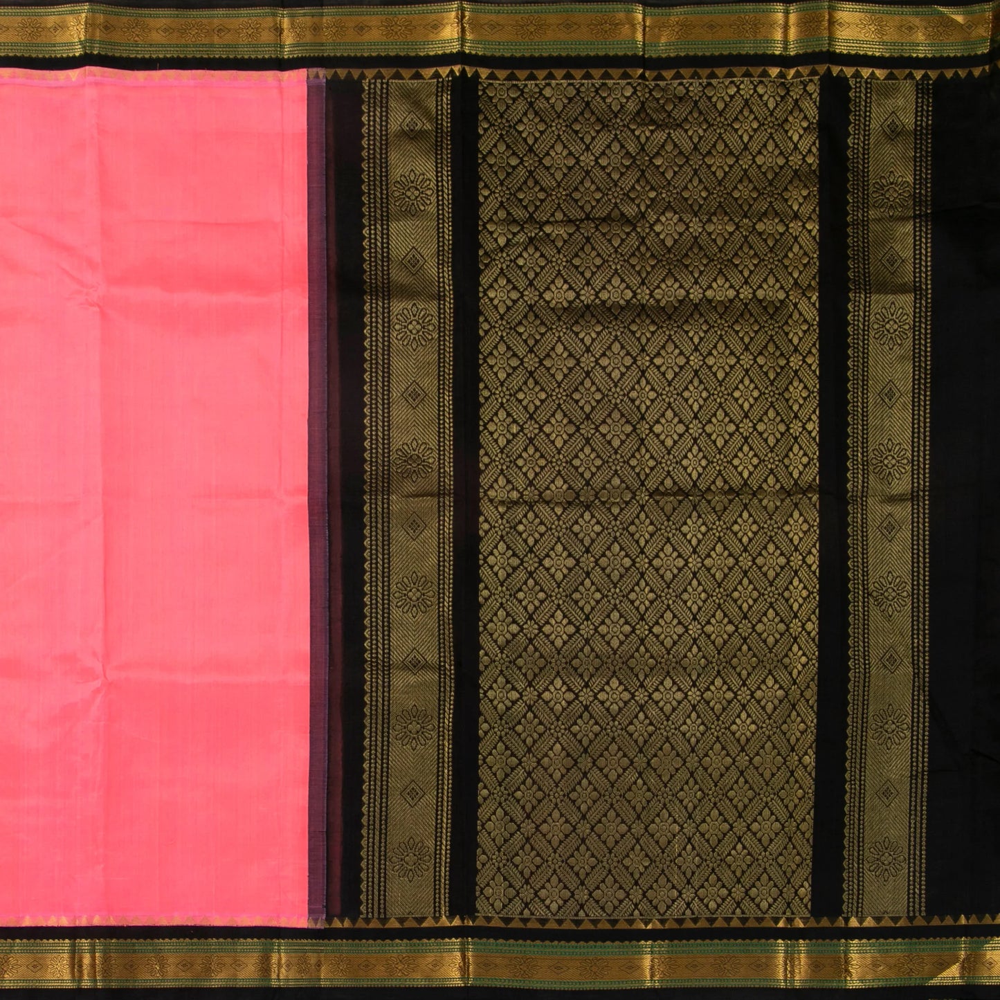 Lotus Pink And Black Kanchi Silk Cotton Saree For Office Wear VP SC 156