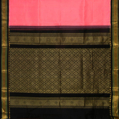 Lotus Pink And Black Kanchi Silk Cotton Saree For Office Wear VP SC 156