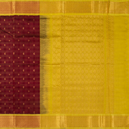 Maroon And Lemon Yellow Kanchi Silk Cotton Saree For Festive Wear VP SC 137