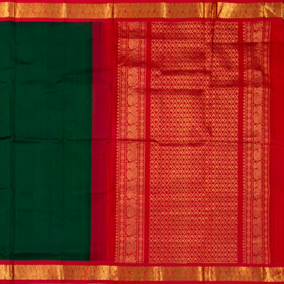 Green And Red Kanchi Silk Cotton Saree With Korvai Border For Festive Wear VP SC 157
