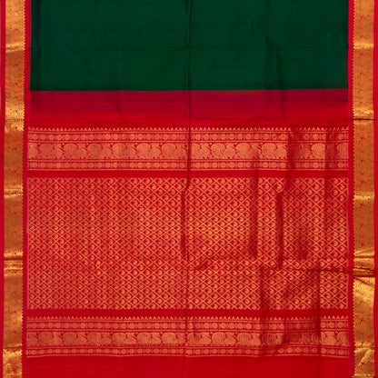 Green And Red Kanchi Silk Cotton Saree With Korvai Border For Festive Wear VP SC 157