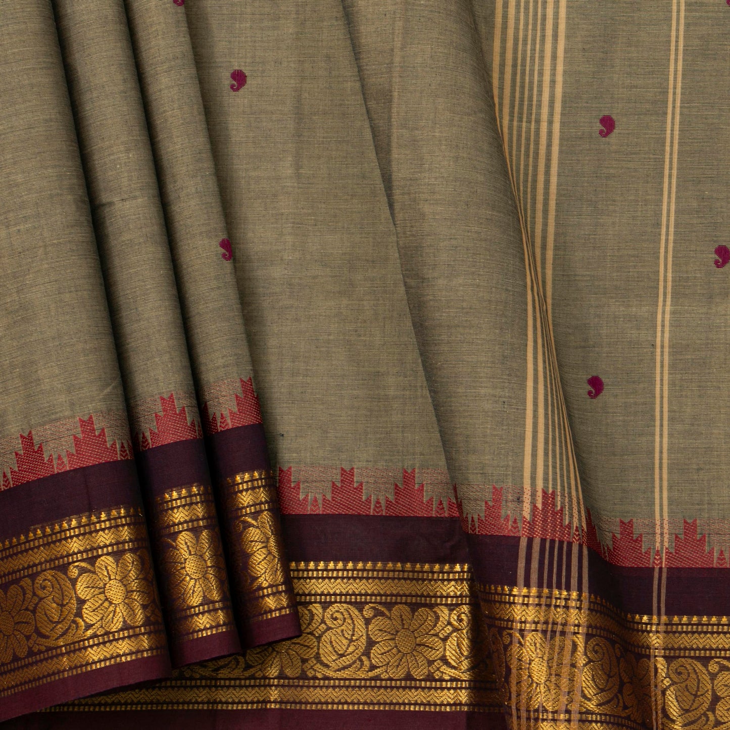 Fawn And Brown Kanchi Cotton Saree For Festive Wear PV MM KC 902 - Cotton Saree - Panjavarnam PV MM KC 902