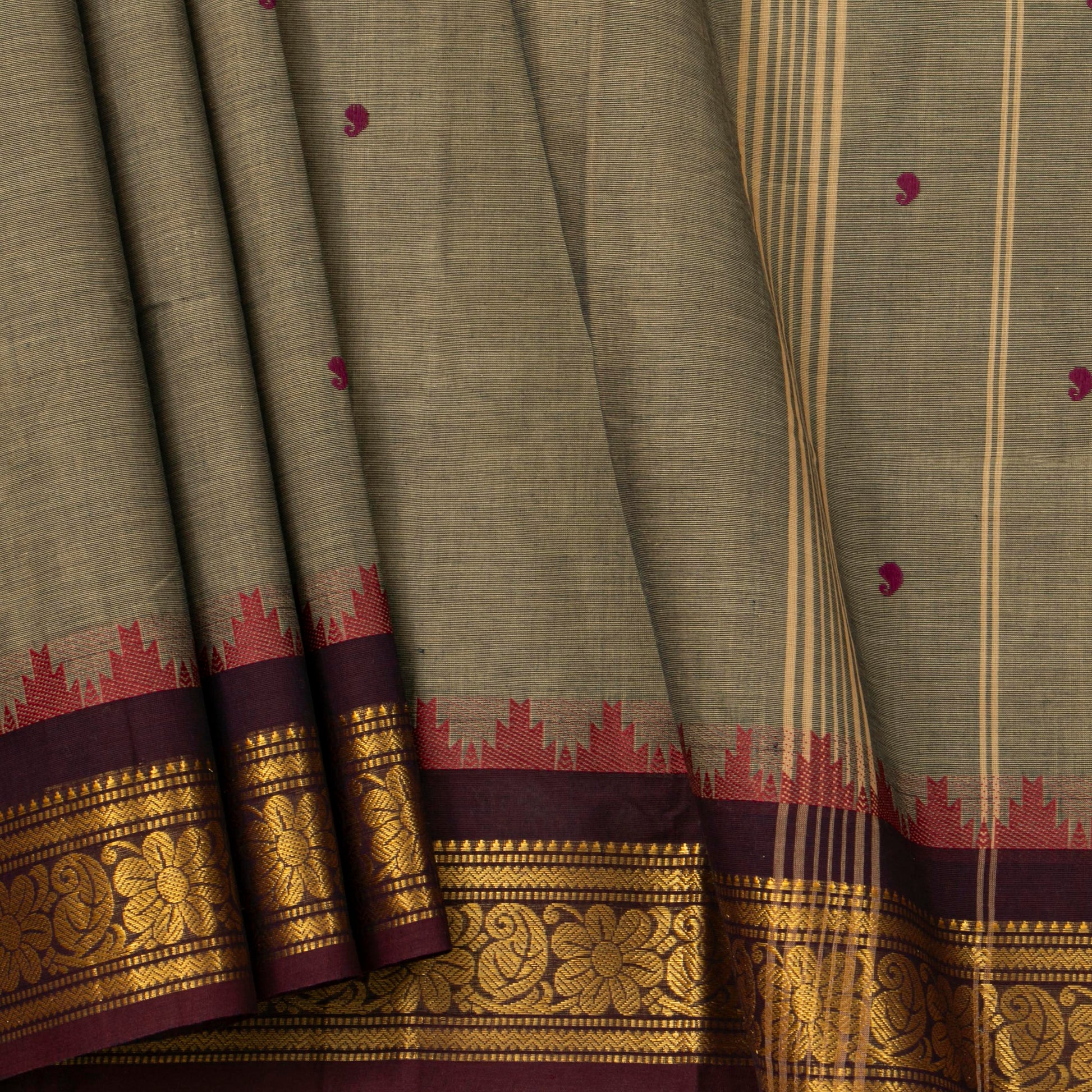 Fawn And Brown Kanchi Cotton Saree For Festive Wear PV MM KC 902 - Cotton Saree - Panjavarnam PV MM KC 902