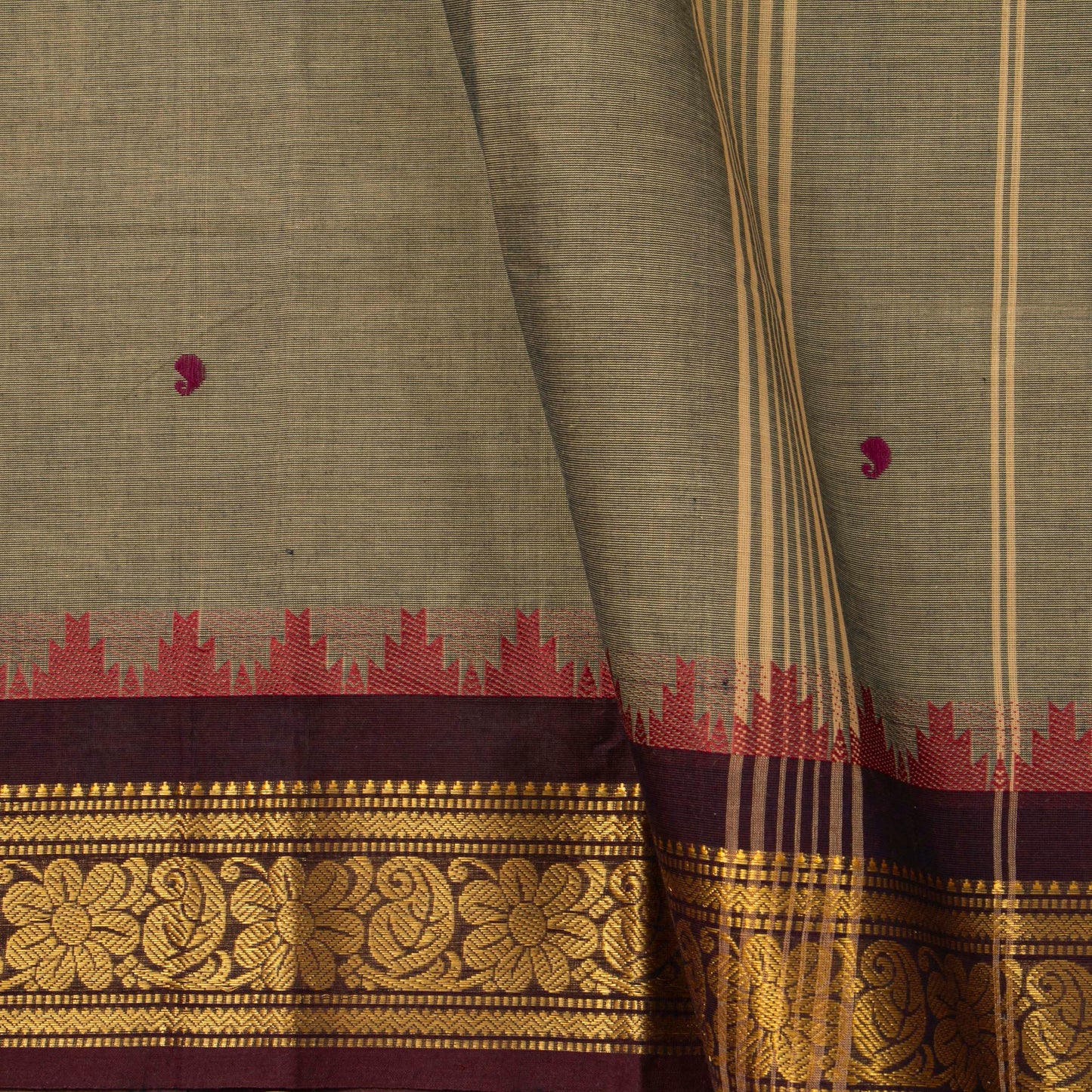 Fawn And Brown Kanchi Cotton Saree For Festive Wear PV MM KC 902 - Cotton Saree - Panjavarnam PV MM KC 902
