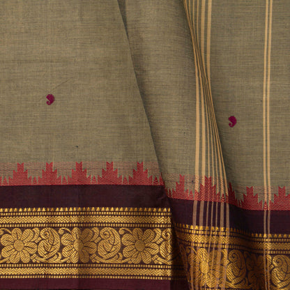 Fawn And Brown Kanchi Cotton Saree For Festive Wear PV MM KC 902 - Cotton Saree - Panjavarnam PV MM KC 902