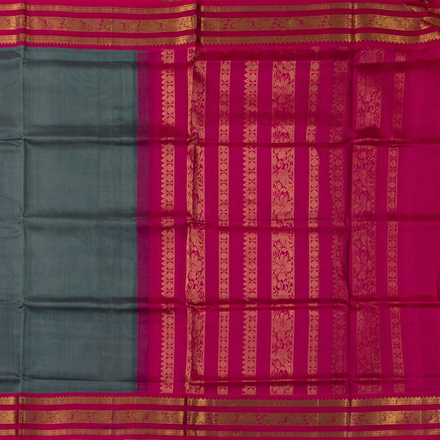 Grey And Pink Kanchi Silk Cotton Saree For Festive Wear VP SC 149