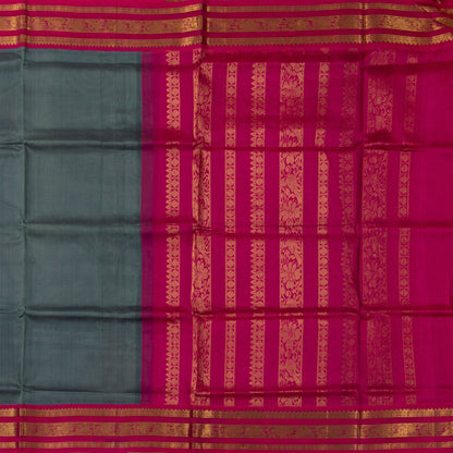 Grey And Pink Kanchi Silk Cotton Saree For Festive Wear VP SC 149