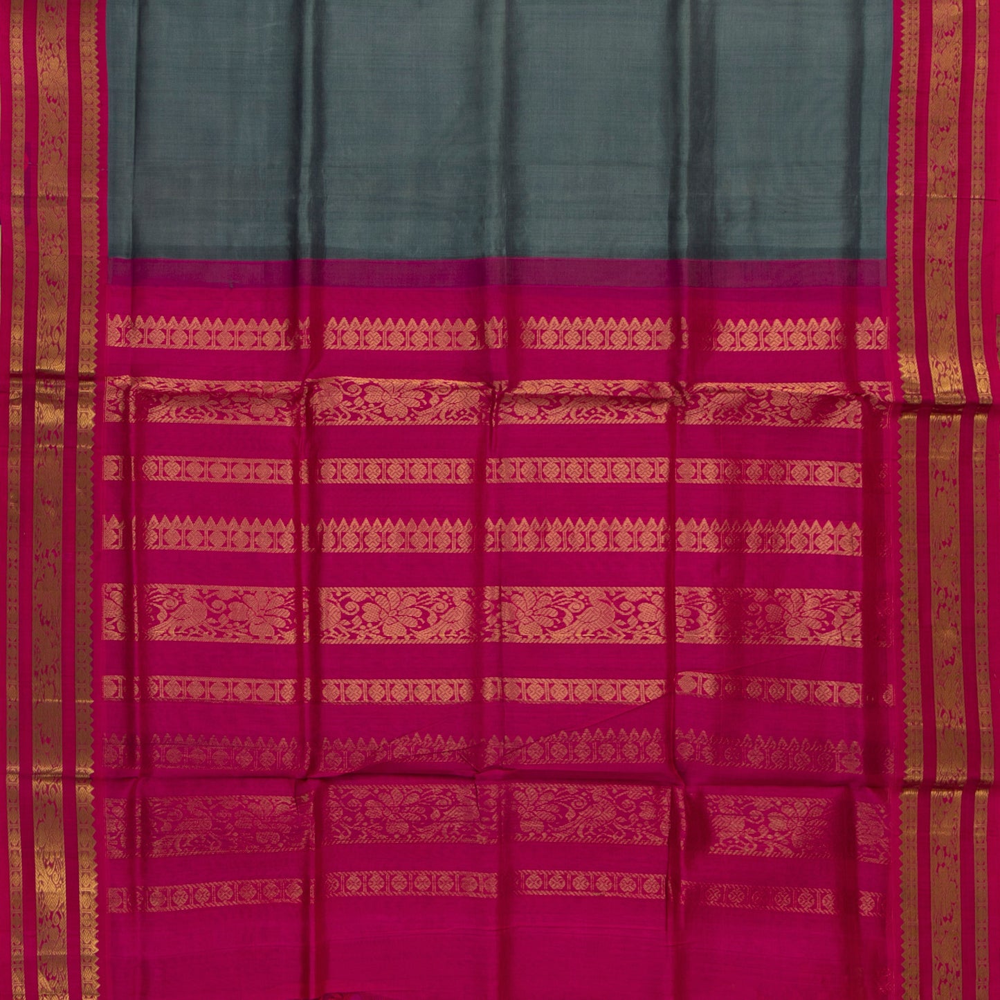 Grey And Pink Kanchi Silk Cotton Saree For Festive Wear VP SC 149