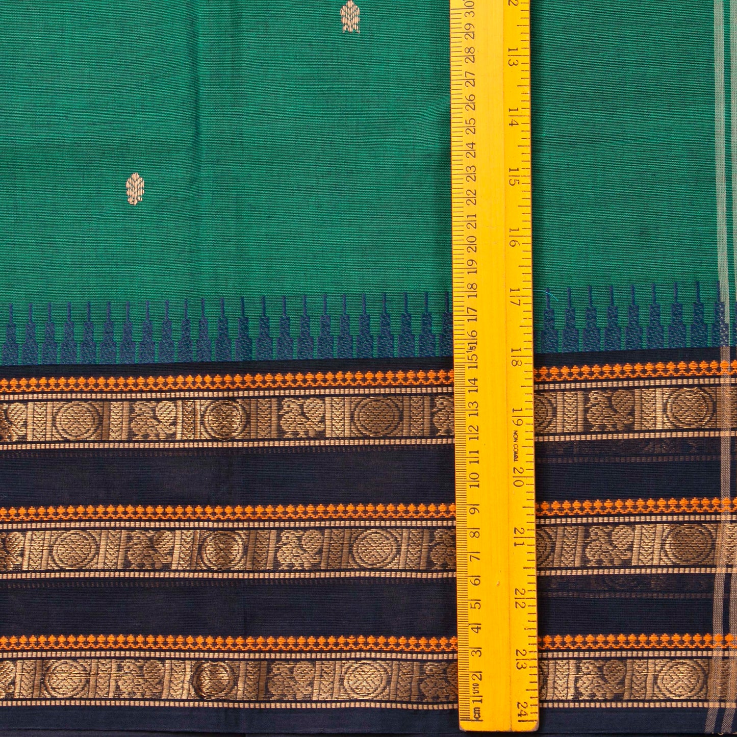 Teal And Black Kanchi Cotton Saree For Festive Wear PV MM KC 905 - Cotton Saree - Panjavarnam PV MM KC 905