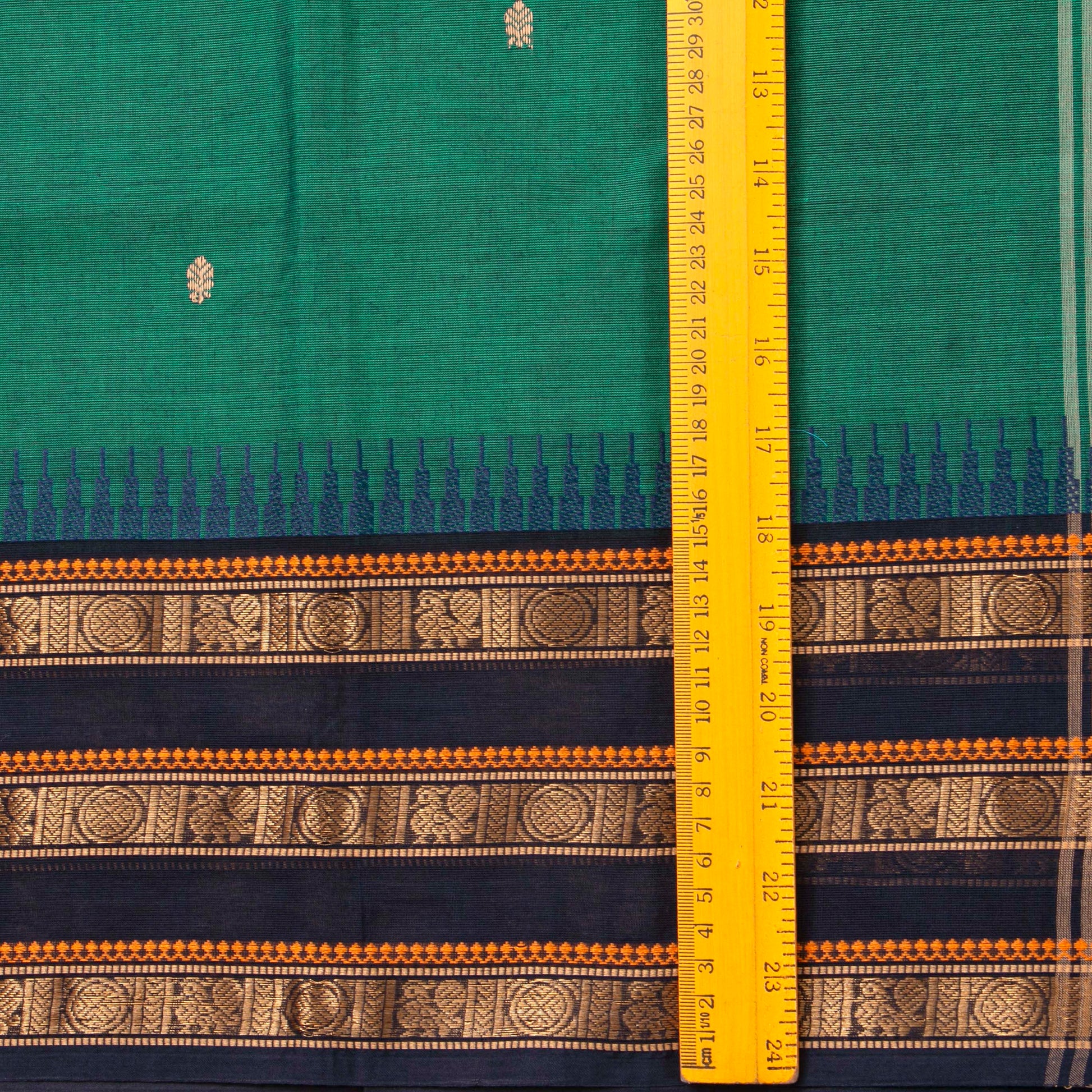 Teal And Black Kanchi Cotton Saree For Festive Wear PV MM KC 905 - Cotton Saree - Panjavarnam PV MM KC 905