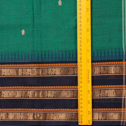 Teal And Black Kanchi Cotton Saree For Festive Wear PV MM KC 905 - Cotton Saree - Panjavarnam PV MM KC 905