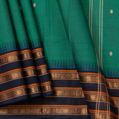 Teal And Black Kanchi Cotton Saree For Festive Wear PV MM KC 905 - Cotton Saree - Panjavarnam PV MM KC 905