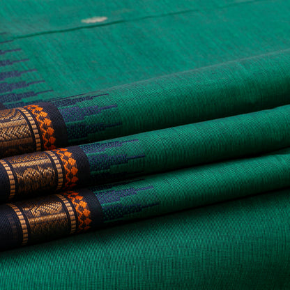 Teal And Black Kanchi Cotton Saree For Festive Wear PV MM KC 905 - Cotton Saree - Panjavarnam PV MM KC 905