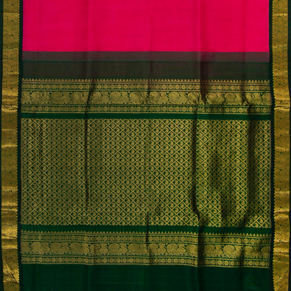 Pink And Green Kanchi Silk Cotton Saree For Festive Wear VP SC 144