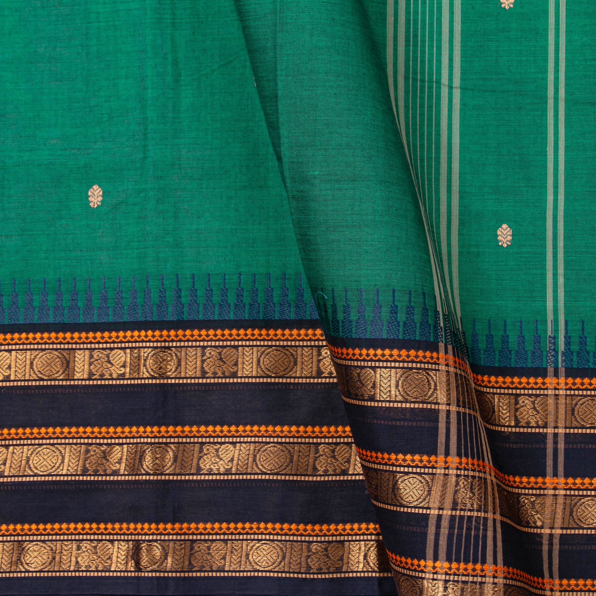 Teal And Black Kanchi Cotton Saree For Festive Wear PV MM KC 905 - Cotton Saree - Panjavarnam PV MM KC 905
