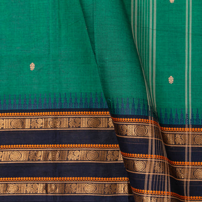 Teal And Black Kanchi Cotton Saree For Festive Wear PV MM KC 905 - Cotton Saree - Panjavarnam PV MM KC 905