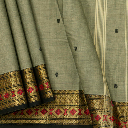 Elachi Green And Black Kanchi Cotton Saree For Festive Wear PV MM KC 904 - Cotton Saree - Panjavarnam PV MM KC 904