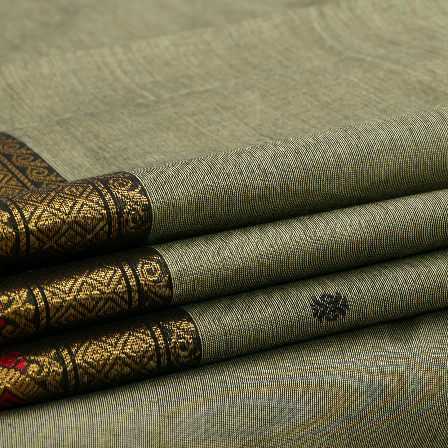 Elachi Green And Black Kanchi Cotton Saree For Festive Wear PV MM KC 904 - Cotton Saree - Panjavarnam PV MM KC 904