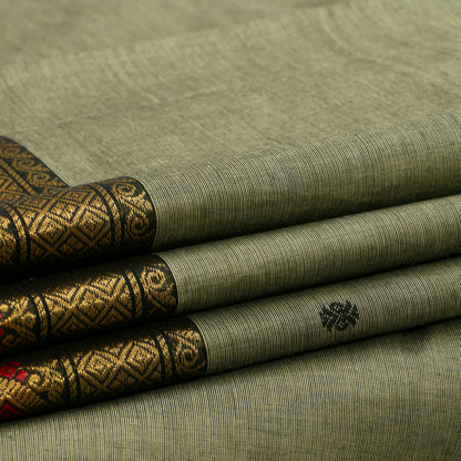 Elachi Green And Black Kanchi Cotton Saree For Festive Wear PV MM KC 904 - Cotton Saree - Panjavarnam PV MM KC 904