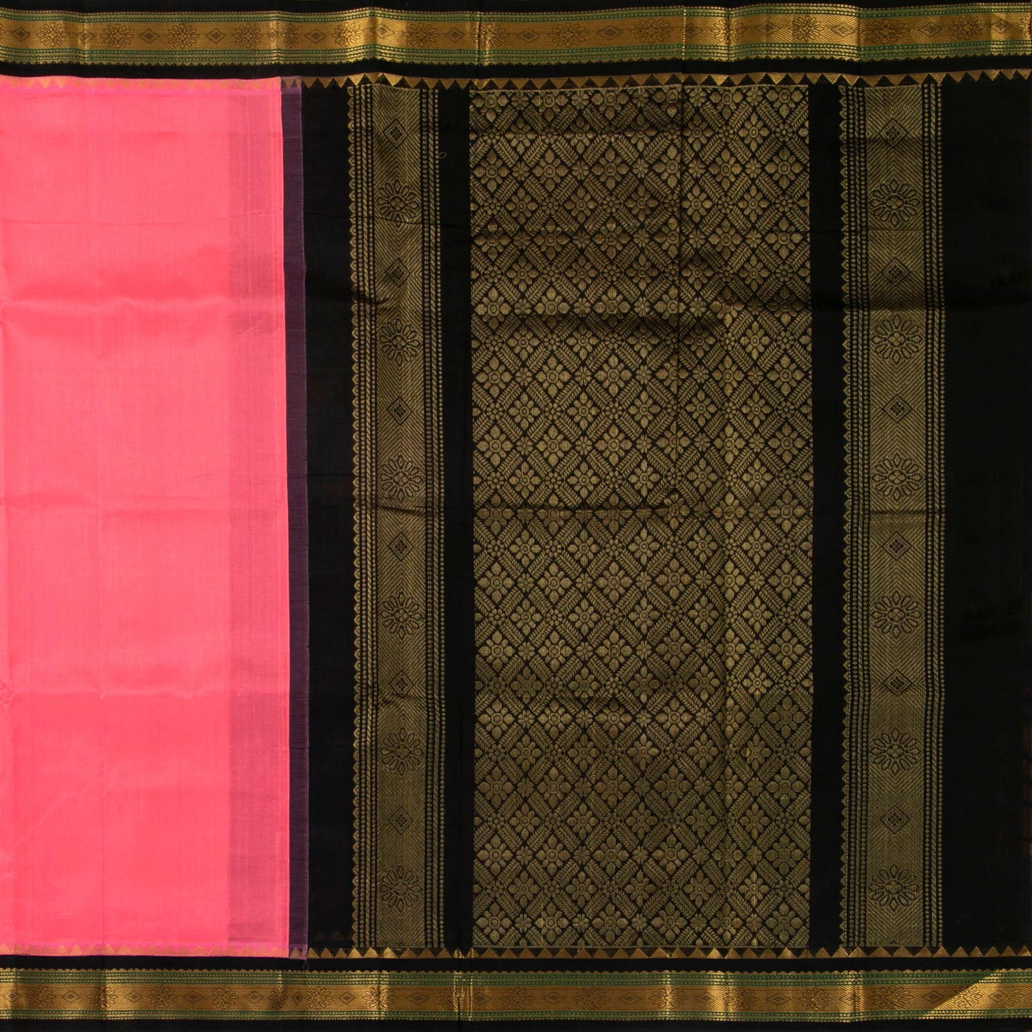 Pastel Pink And Black Kanchi Silk Cotton Saree For Festive Wear VP SC 148