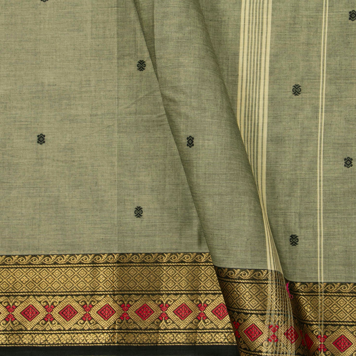 Elachi Green And Black Kanchi Cotton Saree For Festive Wear PV MM KC 904 - Cotton Saree - Panjavarnam PV MM KC 904