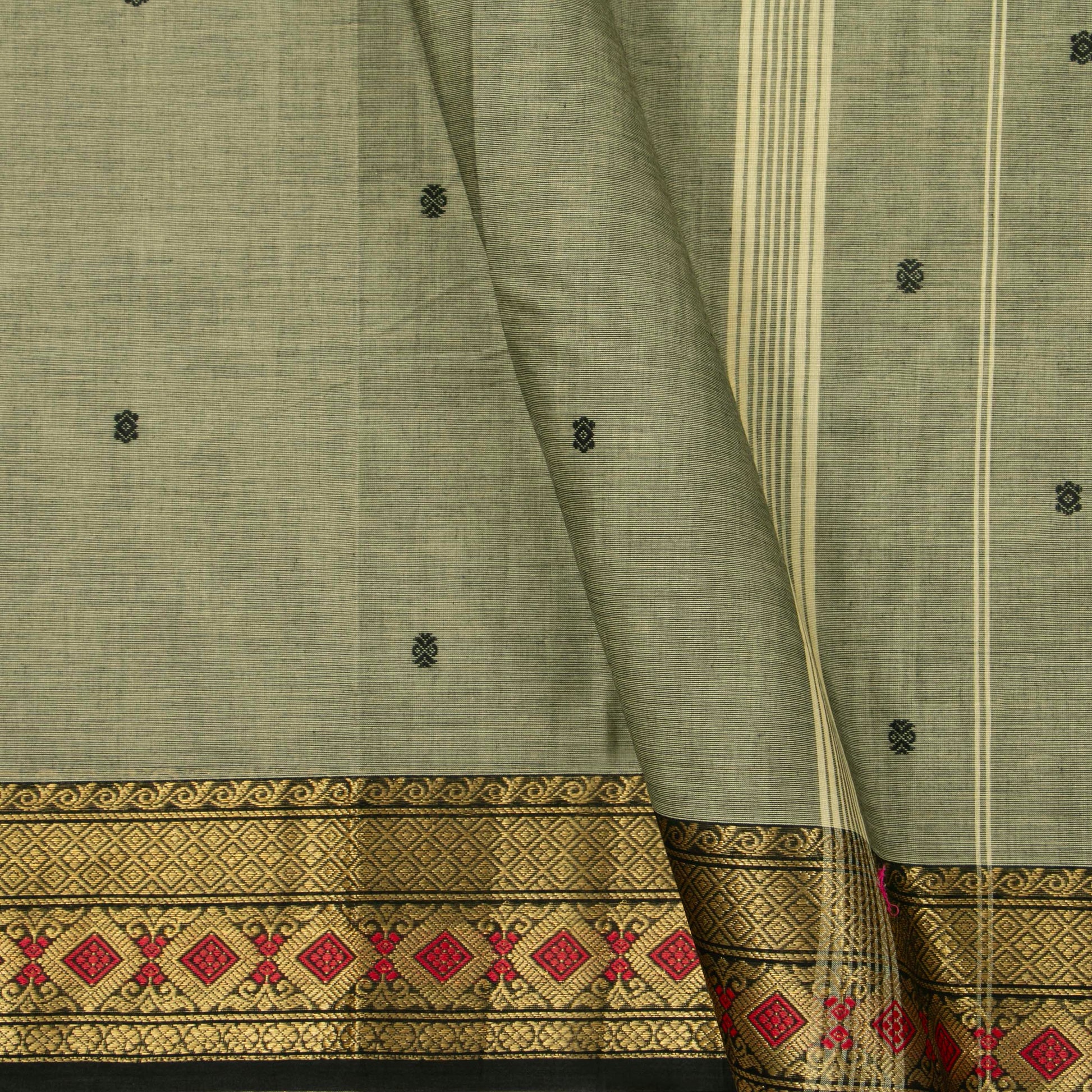Elachi Green And Black Kanchi Cotton Saree For Festive Wear PV MM KC 904 - Cotton Saree - Panjavarnam PV MM KC 904