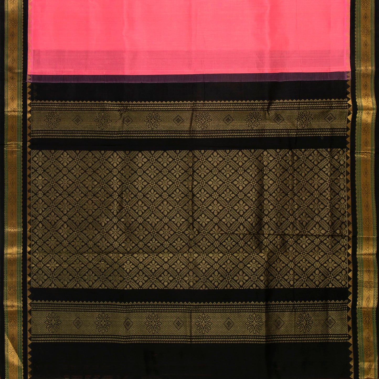 Pastel Pink And Black Kanchi Silk Cotton Saree For Festive Wear VP SC 148