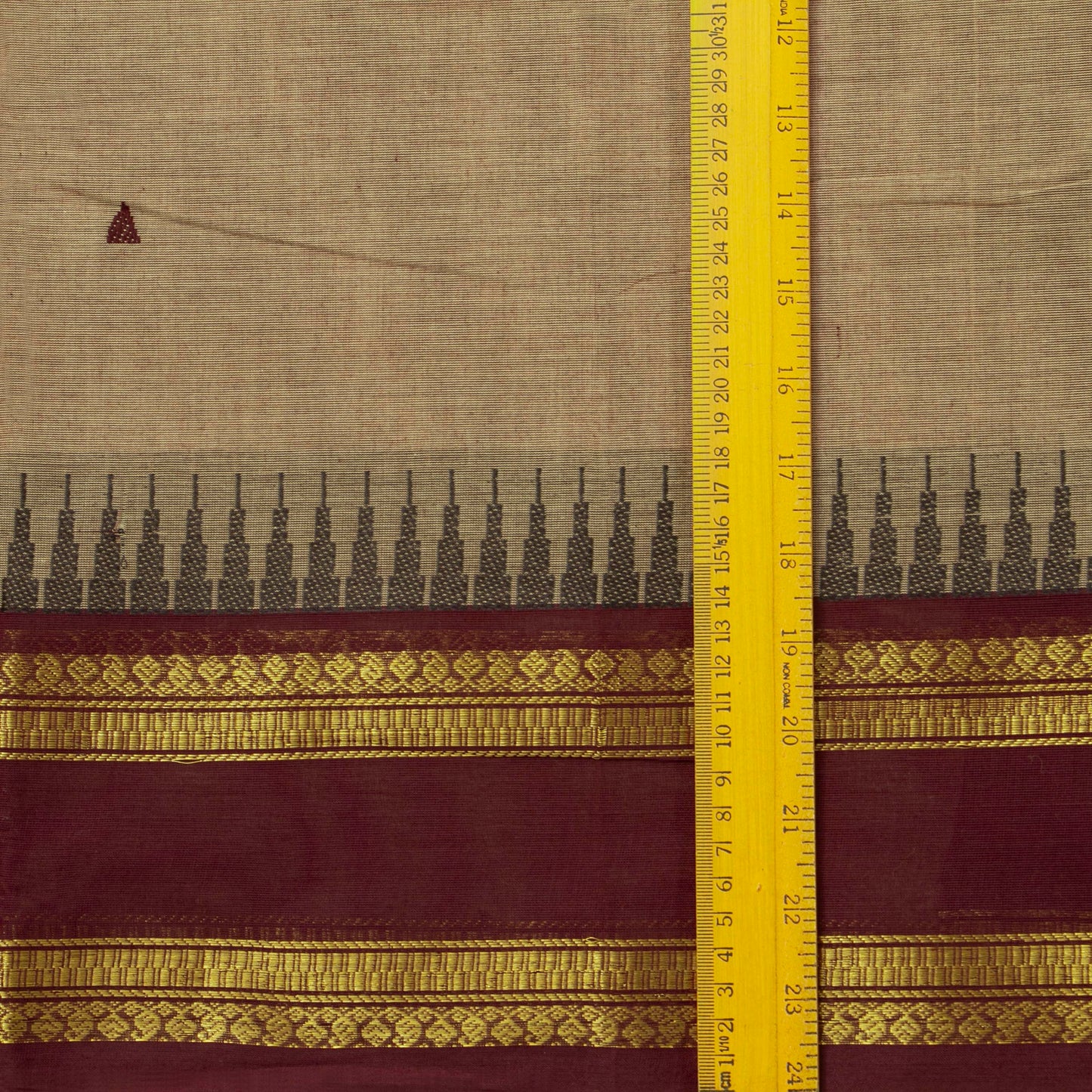 Beige And Maroon Kanchi Cotton Saree For Festive Wear PV MM KC 910 - Cotton Saree - Panjavarnam PV MM KC 910