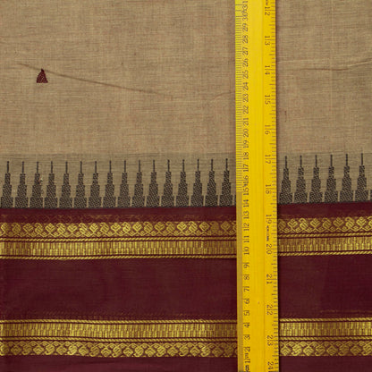 Beige And Maroon Kanchi Cotton Saree For Festive Wear PV MM KC 910 - Cotton Saree - Panjavarnam PV MM KC 910