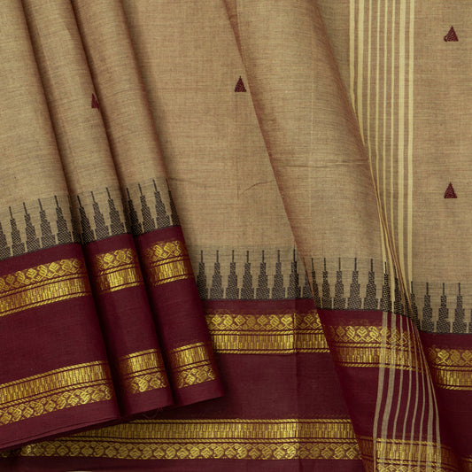Beige And Maroon Kanchi Cotton Saree For Festive Wear PV MM KC 910 - Cotton Saree - Panjavarnam PV MM KC 910