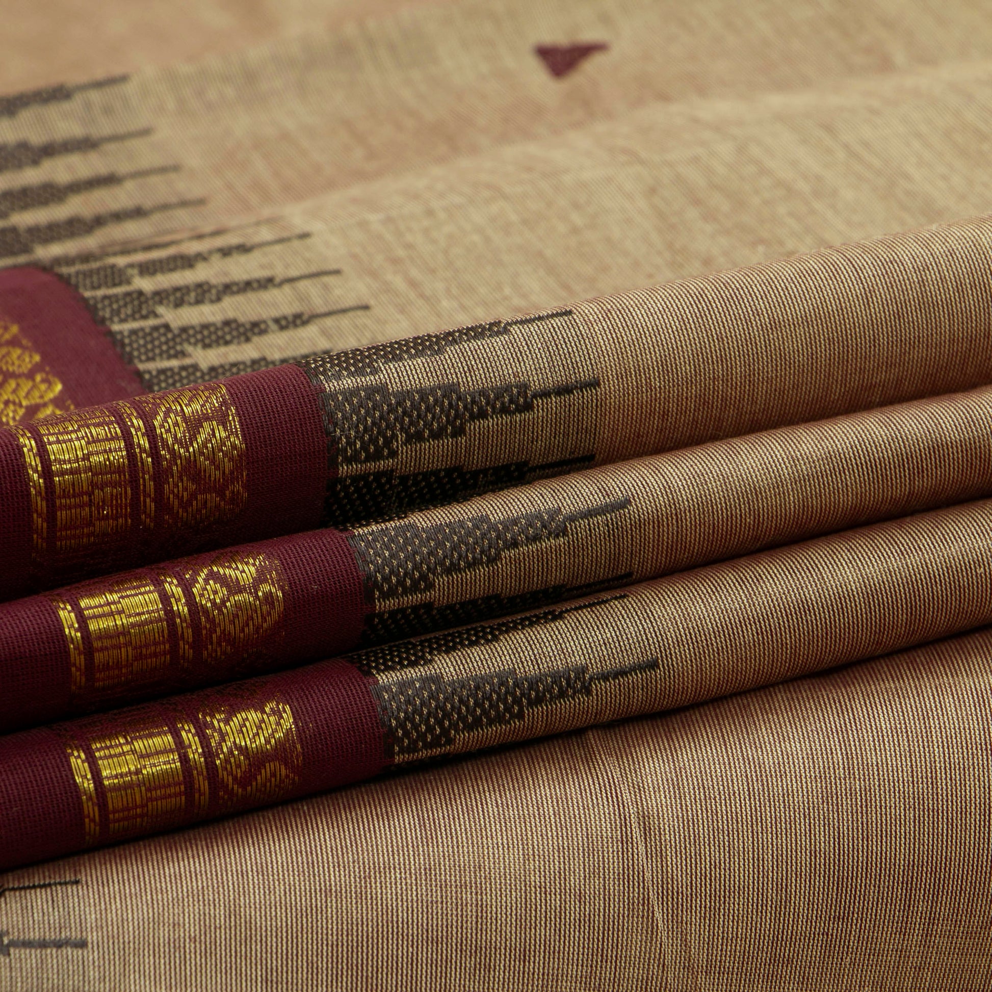 Beige And Maroon Kanchi Cotton Saree For Festive Wear PV MM KC 910 - Cotton Saree - Panjavarnam PV MM KC 910