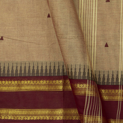 Beige And Maroon Kanchi Cotton Saree For Festive Wear PV MM KC 910 - Cotton Saree - Panjavarnam PV MM KC 910