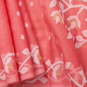 Dark Peach Muslin Noksha Dhakai Jamdani Silk Saree For Party Wear PV MJ 133